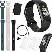 Charge 6 Fitness Tracker (Bundle) – Black/Obsidian – Heart Rate, GPS, Sleep & Stress Tracking + Fast Charger, & Cleaning Cloth (Black)