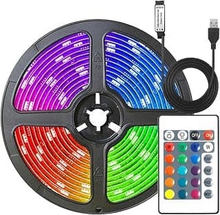 USB LED Strip Light, 16 Colours, 4 Modes, Dimmable with Remote, 5050 RGB LED Strip Light for Room, Party, Kitchen, PC Decorations (1m)